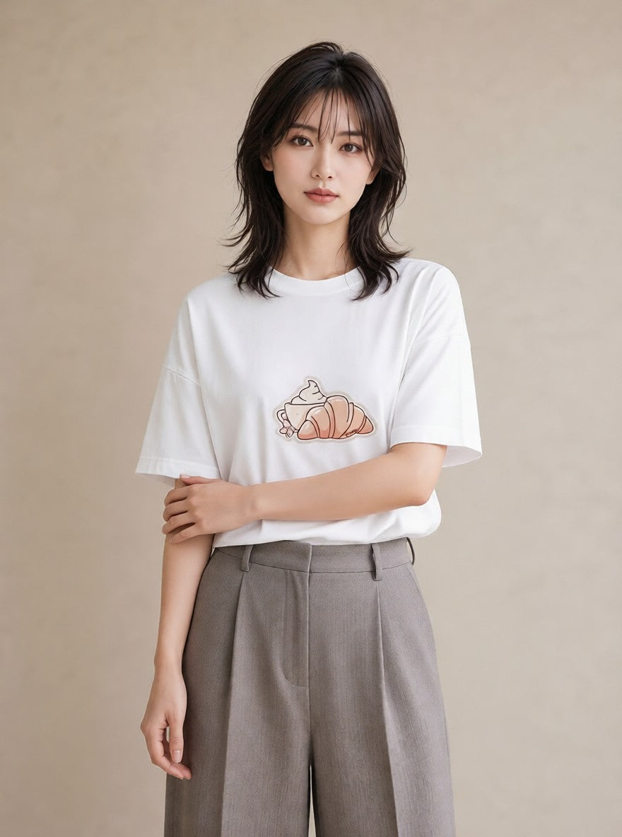 Tシャツ レディース 食パン 食べ物 フード イラスト ラフカジュアル カフェ服 クリスマス 白T YMAZO