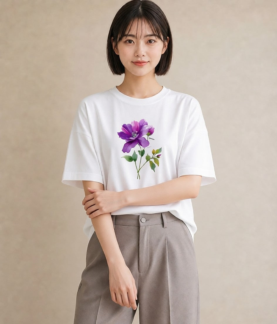 Tシャツ レディース あさがお 朝顔 花 花柄 イラスト モード 春コーデ 姉妹 白T