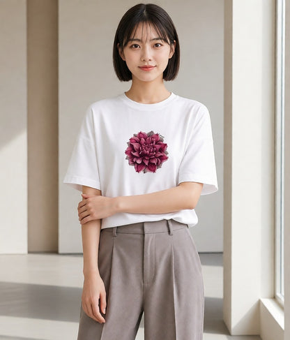 半袖Tシャツ レディース ゆり 百合 花 花柄 イラスト ポップ ラフ レイヤード 白T YMAZO