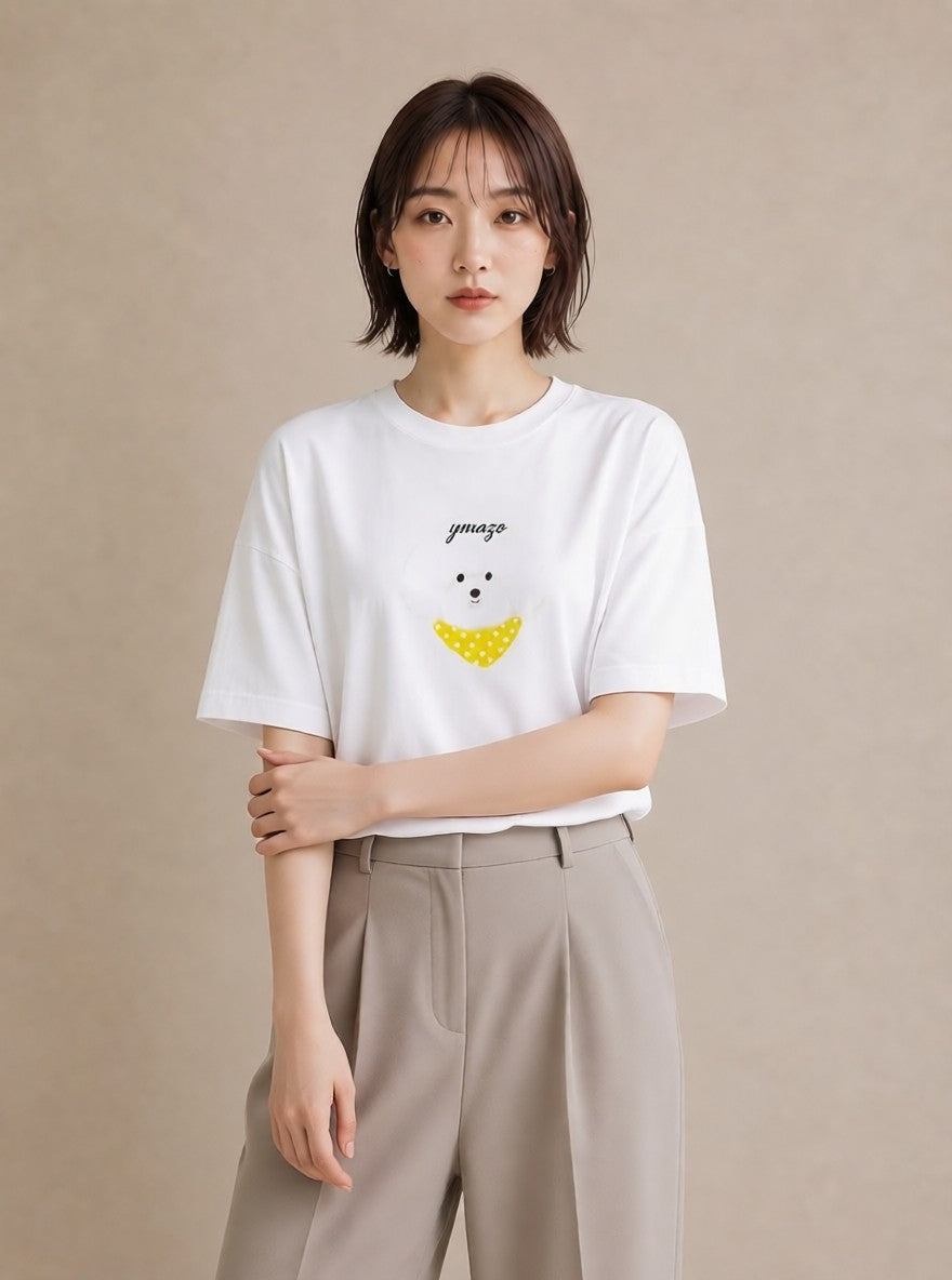 Tシャツ レディース ビションフリーゼ 犬 いぬ イラスト 淡色 秋コーデ おしゃれギフト 白T YMAZO