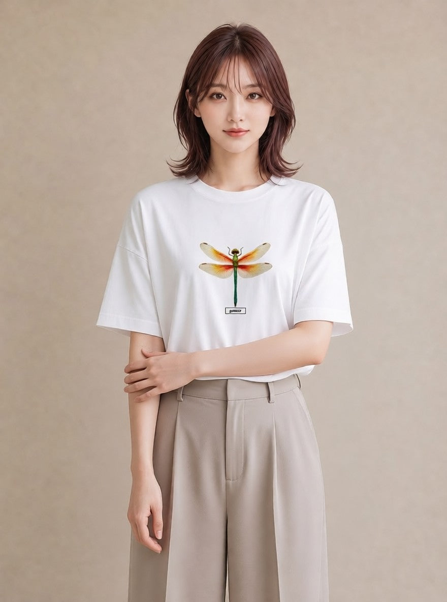 デザインTシャツ レディース とんぼ 昆虫 虫 イラスト ガーリー 普段着 週末コーデ 白T YMAZO