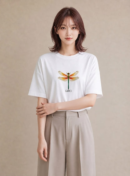 デザインTシャツ レディース とんぼ 昆虫 虫 イラスト ガーリー 普段着 週末コーデ 白T YMAZO