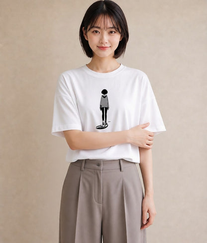 グラフィックTシャツ レディース 女の子 ガール 後ろ姿 イラスト ラフ ルームウェア ギフト 白T YMAZO