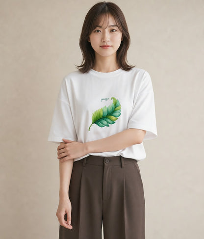 Tシャツ レディース 新緑 植物 ボタニカル イラスト アート風 春コーデ 姉妹 白T YMAZO