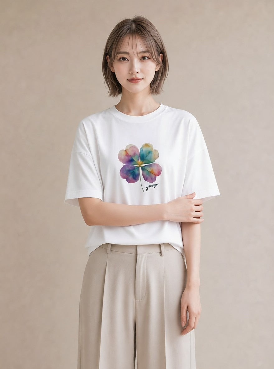 Tシャツ レディース パンジー 花 花柄 イラスト こなれ感 敬老の日 ホワイトデー 白T YMAZO