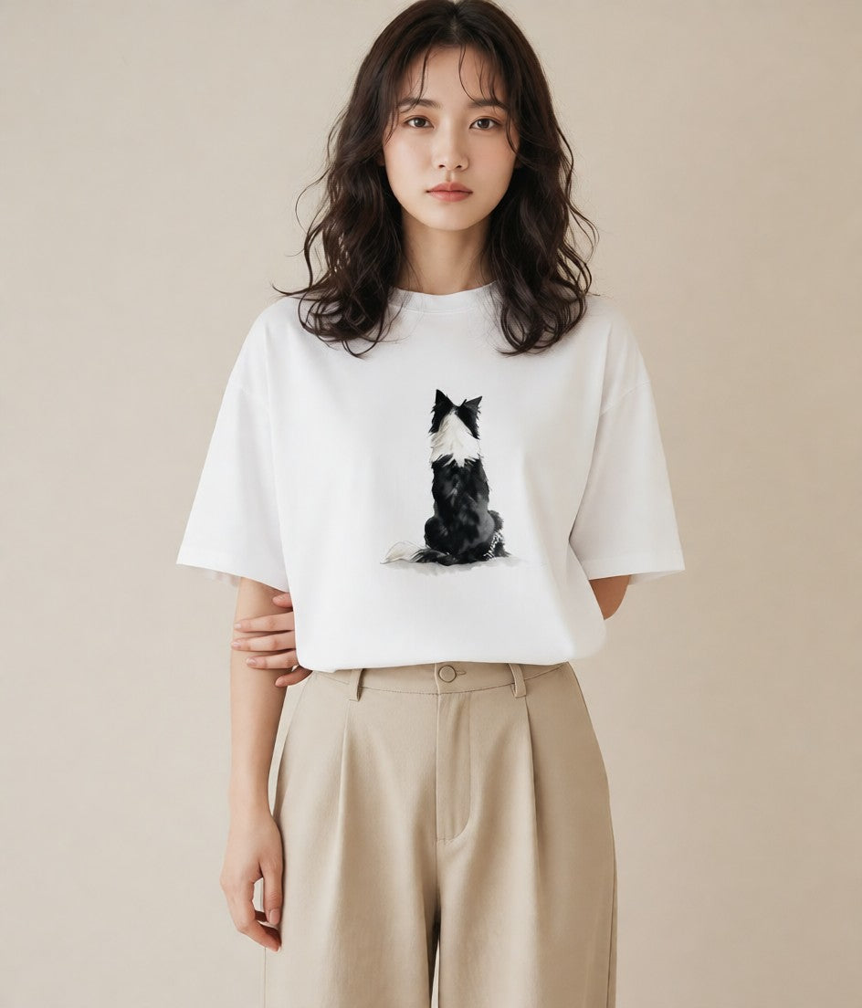 グラフィックTシャツ レディース ボーダーコリー 犬 いぬ イラスト モード 部屋着 女性向けギフト 白T YMAZO