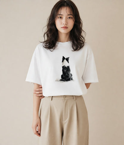 グラフィックTシャツ レディース ボーダーコリー 犬 いぬ イラスト モード 部屋着 女性向けギフト 白T YMAZO