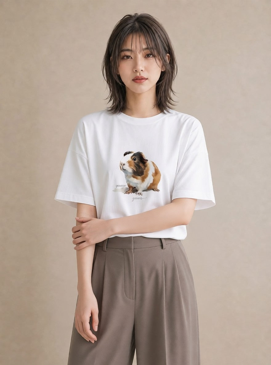 半袖Tシャツ レディース キンクマハムスター ペット 動物 イラスト きれいめカジュアル カフェ巡り 女子会 白T YMAZO
