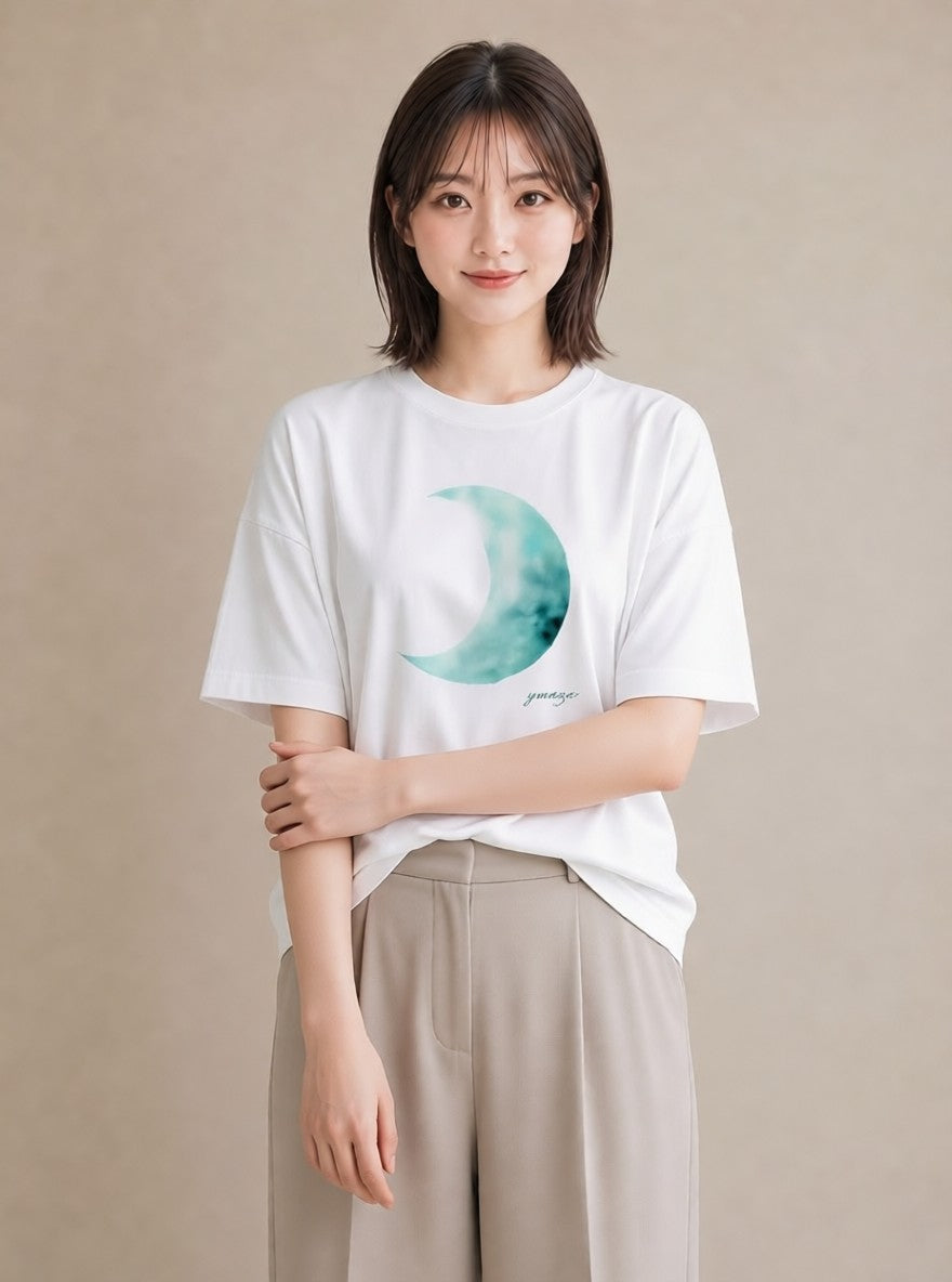 デザインTシャツ レディース 月 星空 宇宙 イラスト ラフ 友達ギフト 部屋着 白T YMAZO