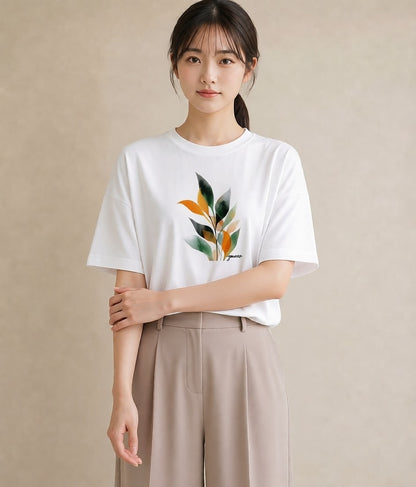 半袖Tシャツ レディース ボタニカル 植物 イラスト カジュアル 旅行 母娘コーデ 白T YMAZO
