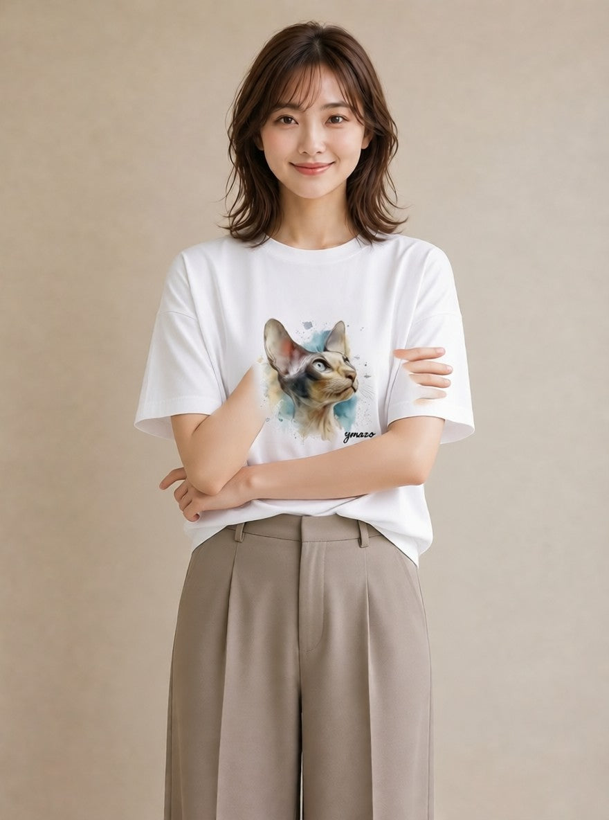 プリントTシャツ レディース 猫 ねこ イラスト ゆるかわ ホワイトデー 春服 白T YMAZO