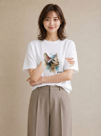 プリントTシャツ レディース 猫 ねこ イラスト ゆるかわ ホワイトデー 春服 白T YMAZO