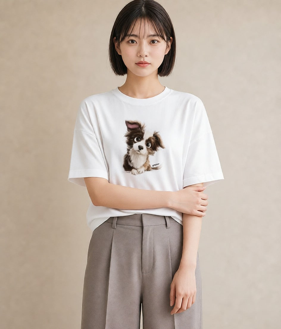 Tシャツ レディース わんちゃん 犬 いぬ イラスト シンプル 女性 旅行用 白T YMAZO
