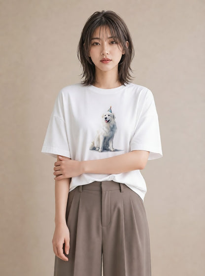 プリントTシャツ レディース 老犬 犬 いぬ イラスト 抜け感 自分用 ルームウェア 白T YMAZO