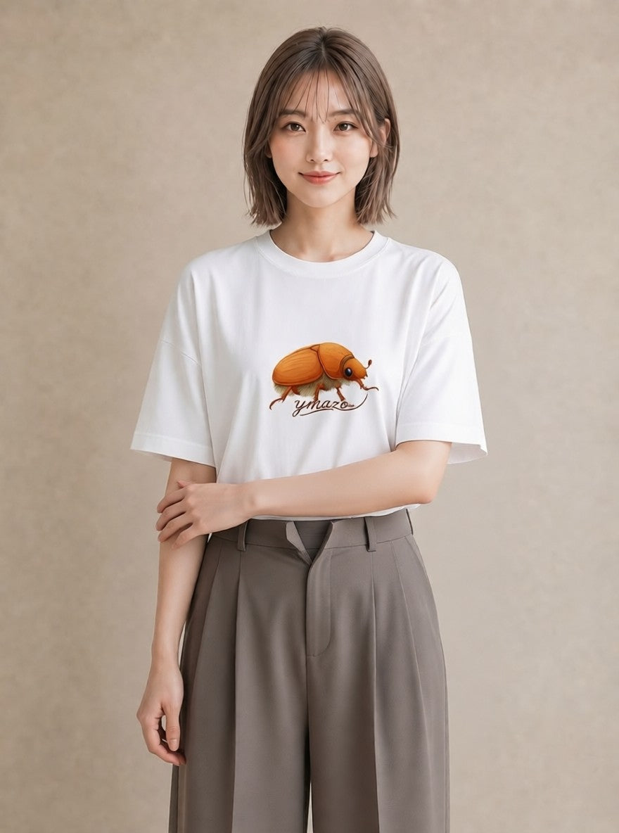 半袖Tシャツ レディース カブトムシ 昆虫 虫 イラスト カジュアル カフェ服 クリスマス 白T YMAZO