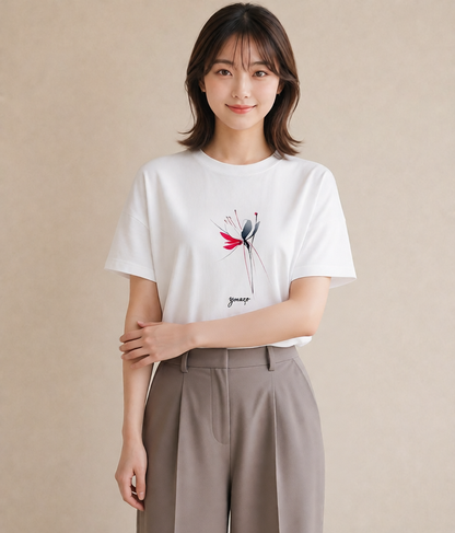 プリントTシャツ レディース ミモザ 花 花柄 イラスト 可愛い 週末コーデ 敬老の日 白T