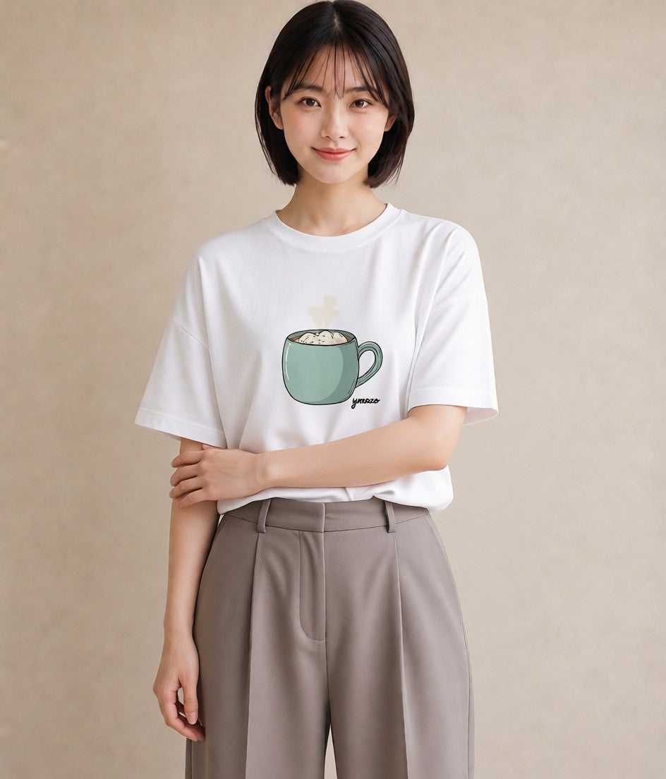 Tシャツ レディース 抹茶 食べ物 フード イラスト ママ カフェ服 白T YMAZO