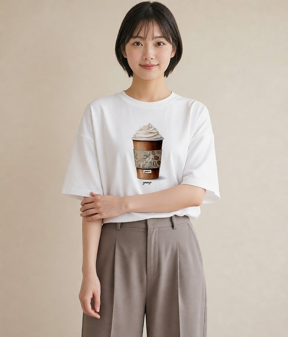 プリントTシャツ レディース エスプレッソ 食べ物 フード イラスト お洒落 お出かけ 普段着 白T YMAZO