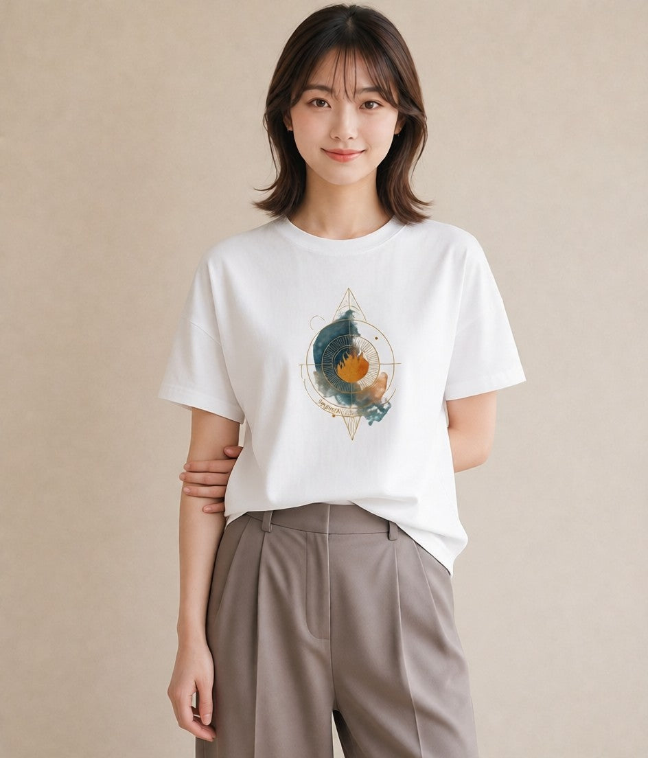 グラフィックTシャツ レディース 太陽 星空 宇宙 イラスト 淡色 在宅 公園 白T YMAZO