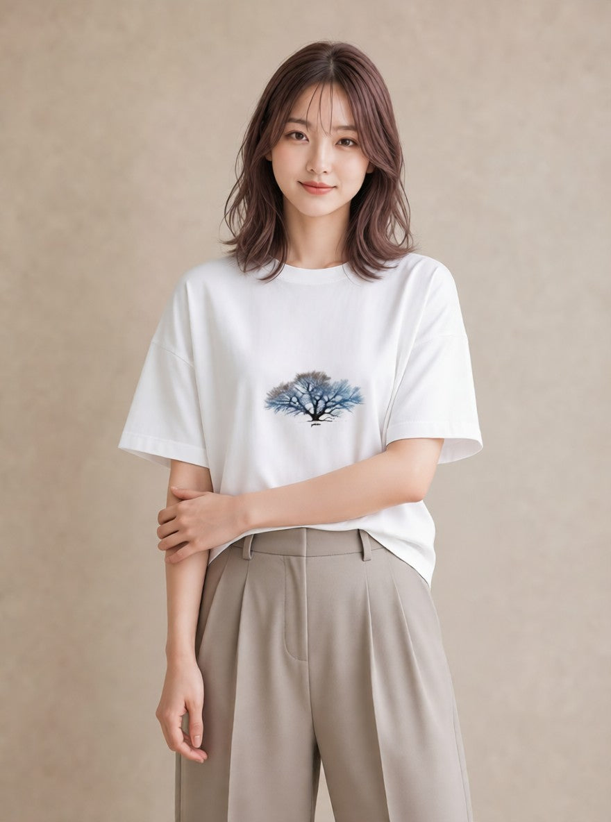 Tシャツ レディース 雨上がりのベンチ ベンチ ナチュラル アンティーク イラスト 手描き風 クリスマス 旅行 白T YMAZO
