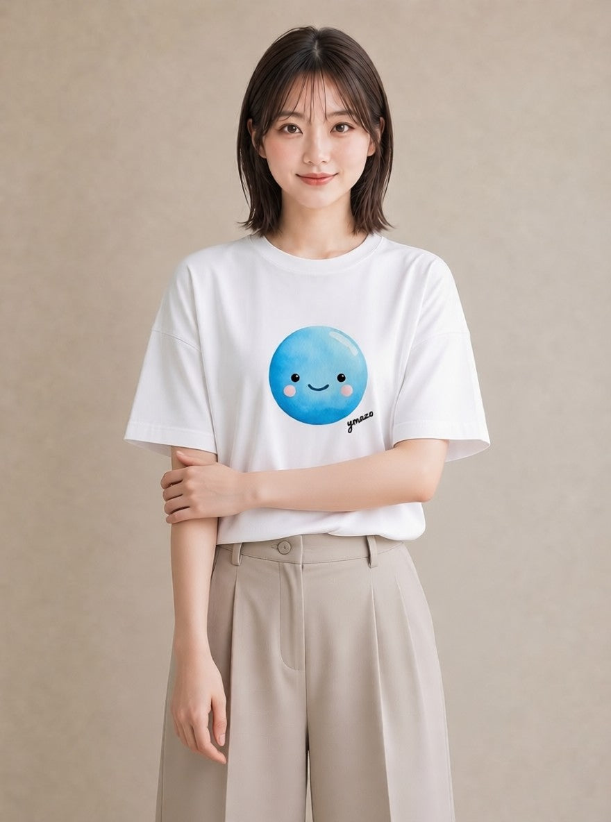 半袖Tシャツ レディース 雲 星空 宇宙 イラスト 抜け感 普段着 週末コーデ 白T YMAZO