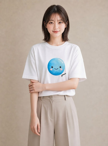 半袖Tシャツ レディース 雲 星空 宇宙 イラスト 抜け感 普段着 週末コーデ 白T YMAZO