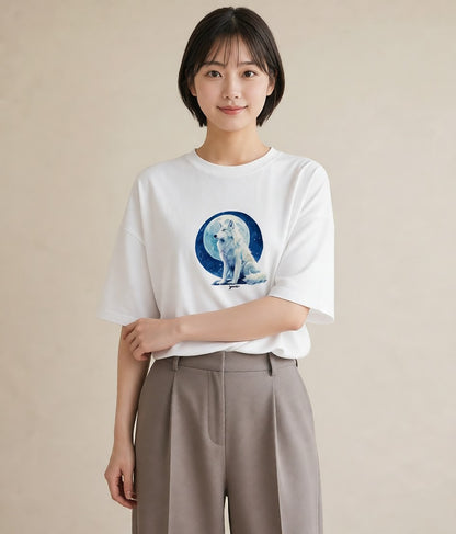 グラフィックTシャツ レディース サモエド 犬 いぬ イラスト 韓国風 旅行用 海 白T YMAZO