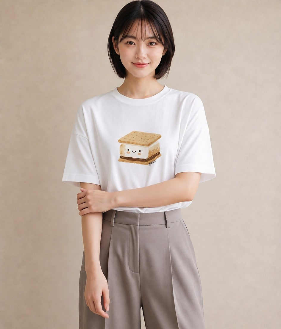 半袖Tシャツ レディース 食パン 食べ物 フード イラスト きれいめカジュアル 旅行用 海 白T YMAZO