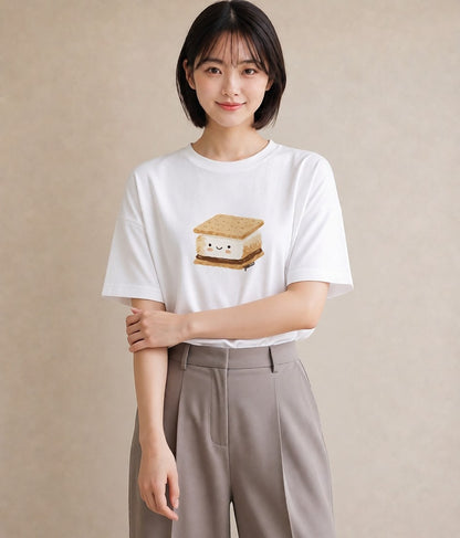 半袖Tシャツ レディース 食パン 食べ物 フード イラスト きれいめカジュアル 旅行用 海 白T YMAZO