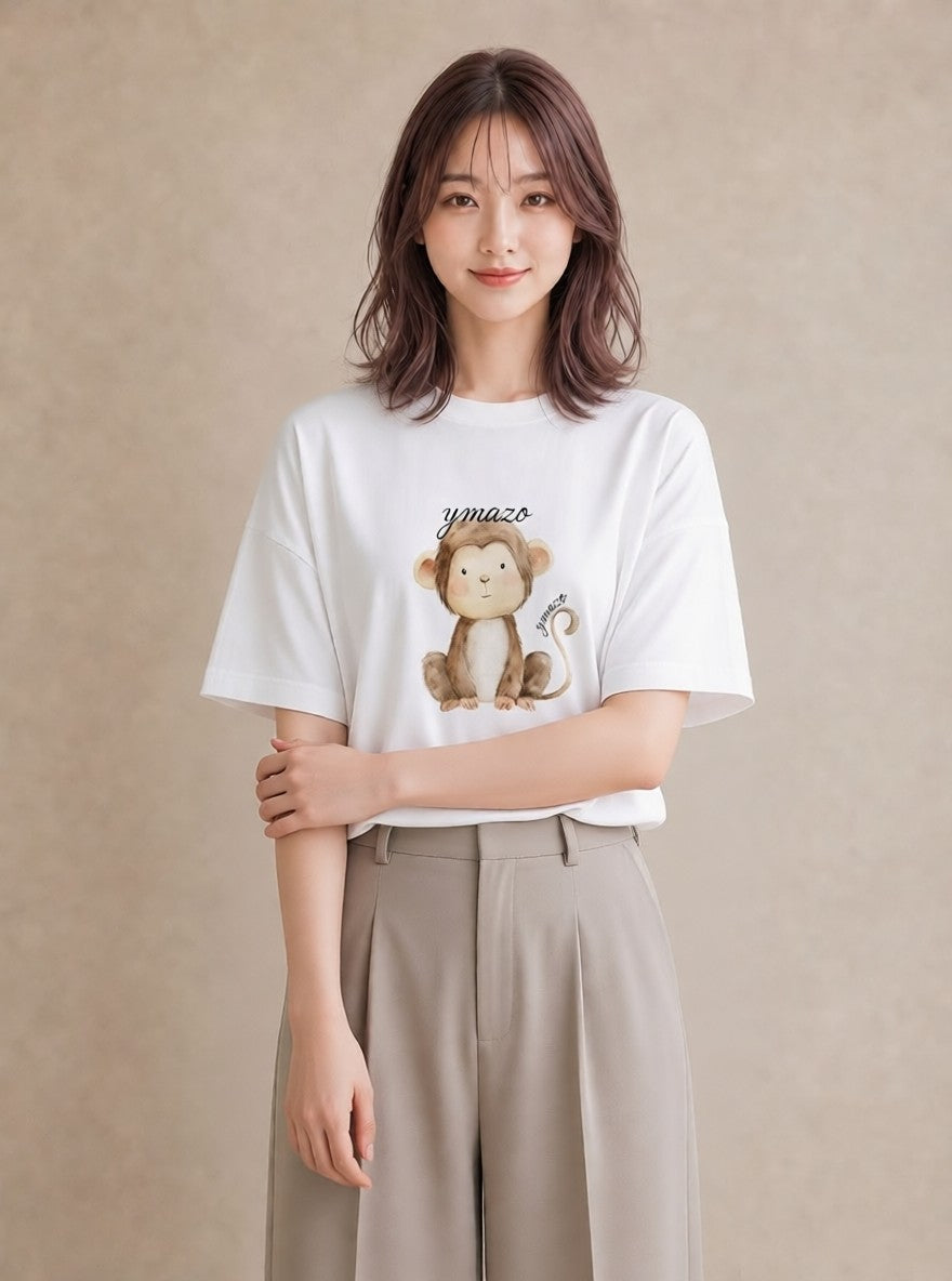 Tシャツ レディース ナマケモノ 動物 アニマル イラスト フェミニン 20代 カジュアルコーデ 白T YMAZO
