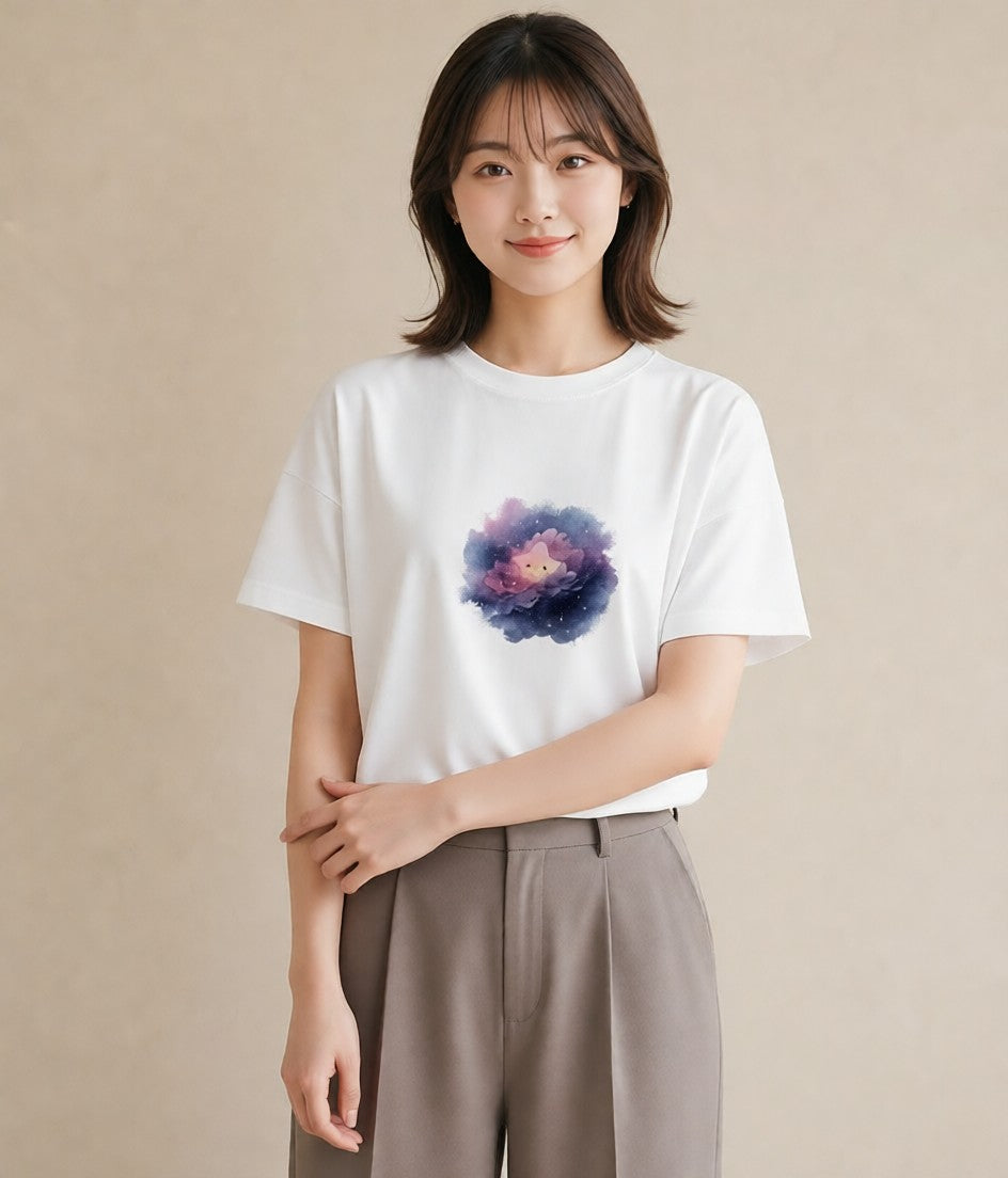 プリントTシャツ レディース 水瓶座 星空 宇宙 イラスト モード 20代 カジュアルコーデ 白T YMAZO