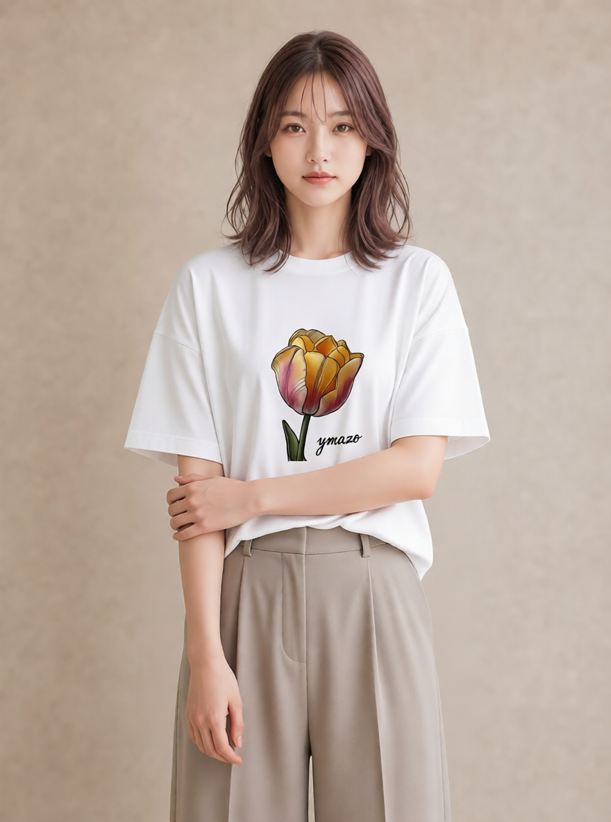デザインTシャツ レディース チューリップ 花 花柄 イラスト お洒落 母の日 ビーチ 白T