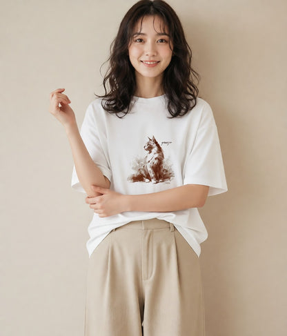 グラフィックTシャツ レディース ソマリ 猫 ねこ イラスト 水彩風 買い物 夏コーデ 白T YMAZO
