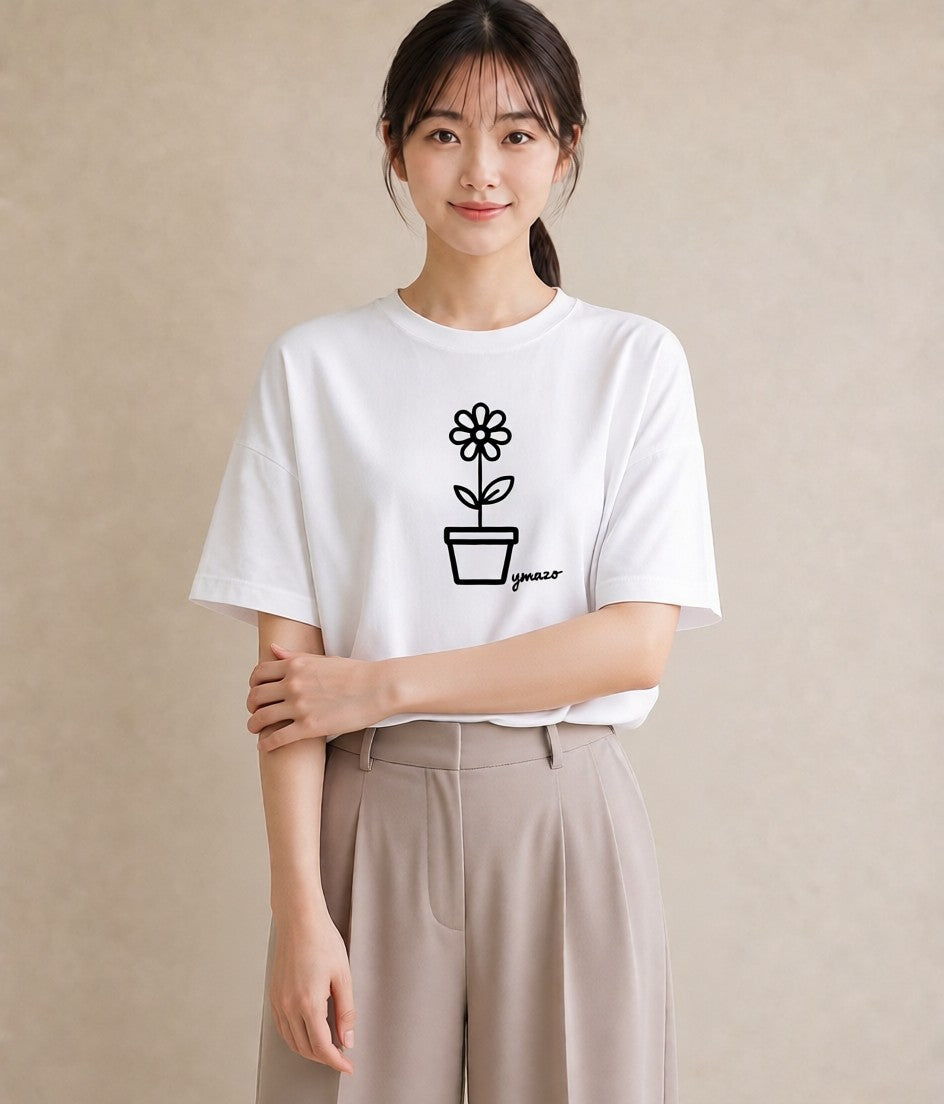 半袖Tシャツ レディース 観葉植物 ボタニカル 植物 イラスト 旅行コーデ お出かけ 普段着 白T YMAZO