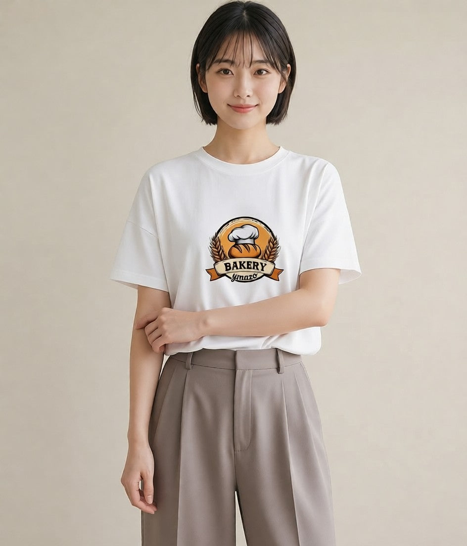 デザインTシャツ レディース パン ベーカリー レトロ イラスト ガーリー デイリーウェア 休日 白T YMAZO