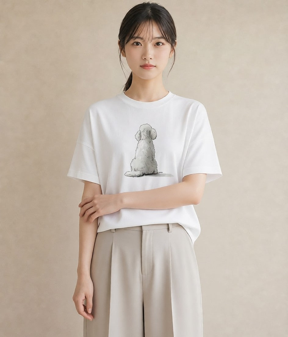 デザインTシャツ レディース ビションフリーゼ 犬 いぬ イラスト レトロ 母の日 ビーチ 白T YMAZO