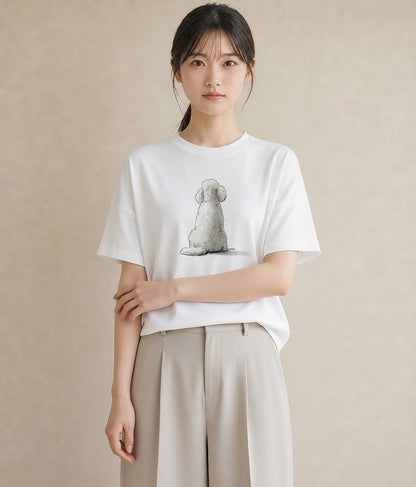 デザインTシャツ レディース ビションフリーゼ 犬 いぬ イラスト レトロ 母の日 ビーチ 白T YMAZO