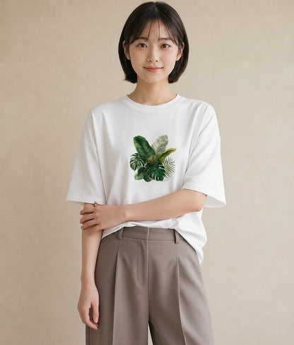 Tシャツ レディース モンステラ 植物 ボタニカル イラスト モード 旅行 母娘コーデ 白T YMAZO