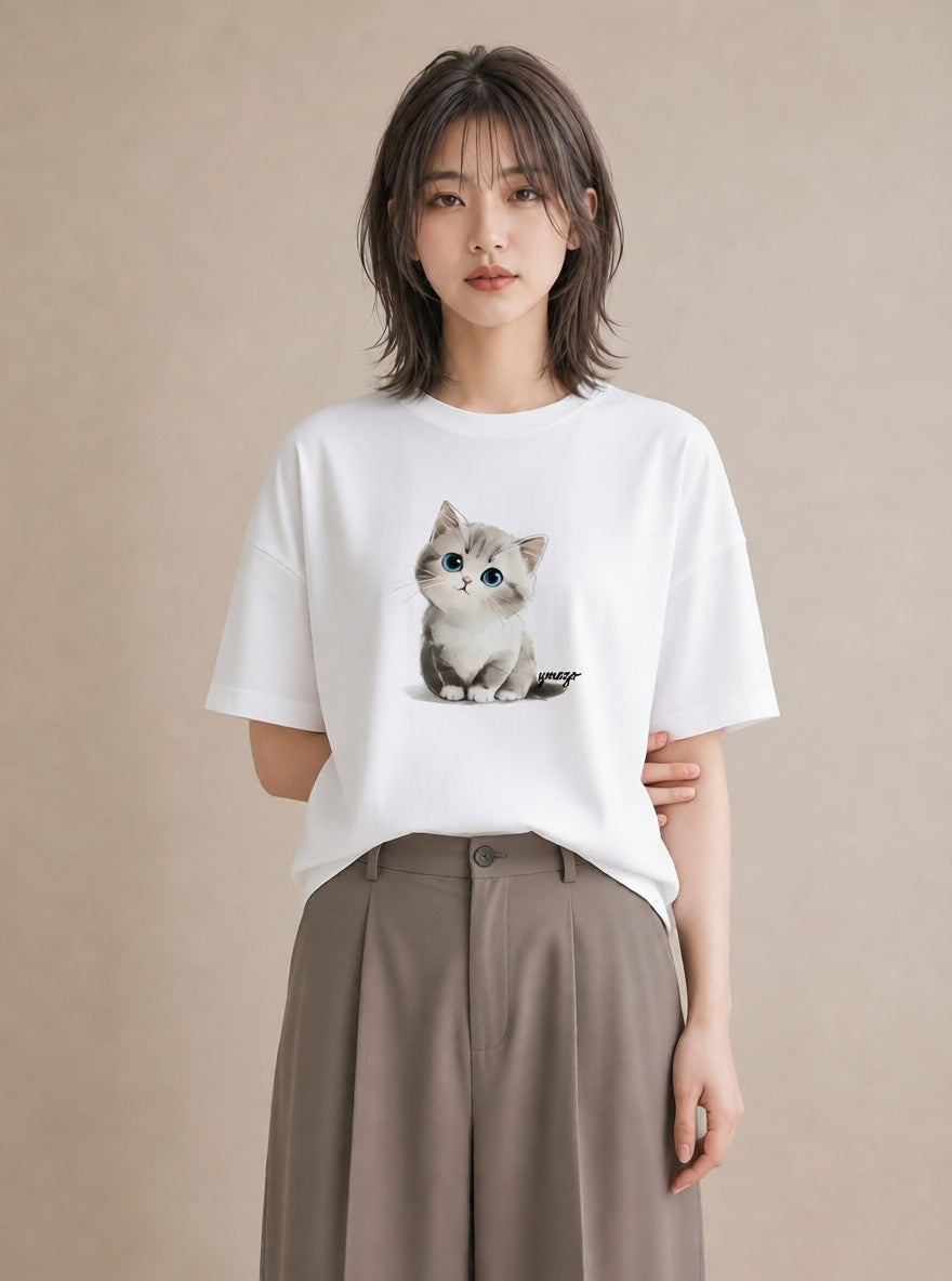 Tシャツ レディース 白猫 猫 ねこ イラスト お揃い 親子 白T YMAZO