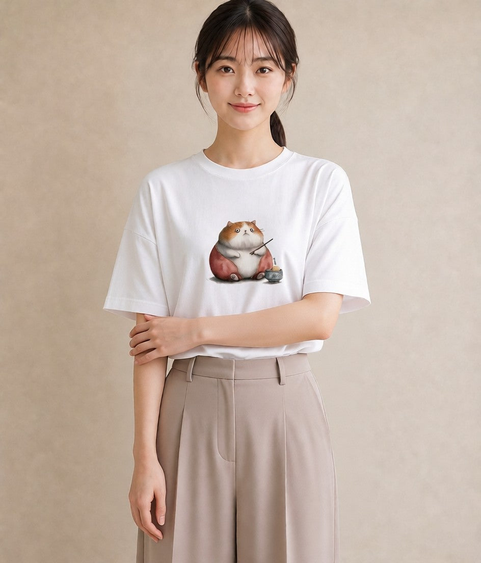 グラフィックTシャツ レディース スコティッシュフォールド 猫 ねこ イラスト 休日コーデ カフェ服 クリスマス 白T YMAZO