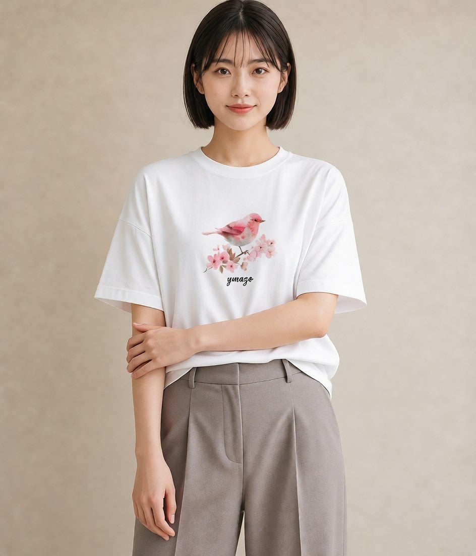 グラフィックTシャツ レディース ことり ペット 動物 イラスト こなれ感 女性向けギフト 散歩 白T YMAZO