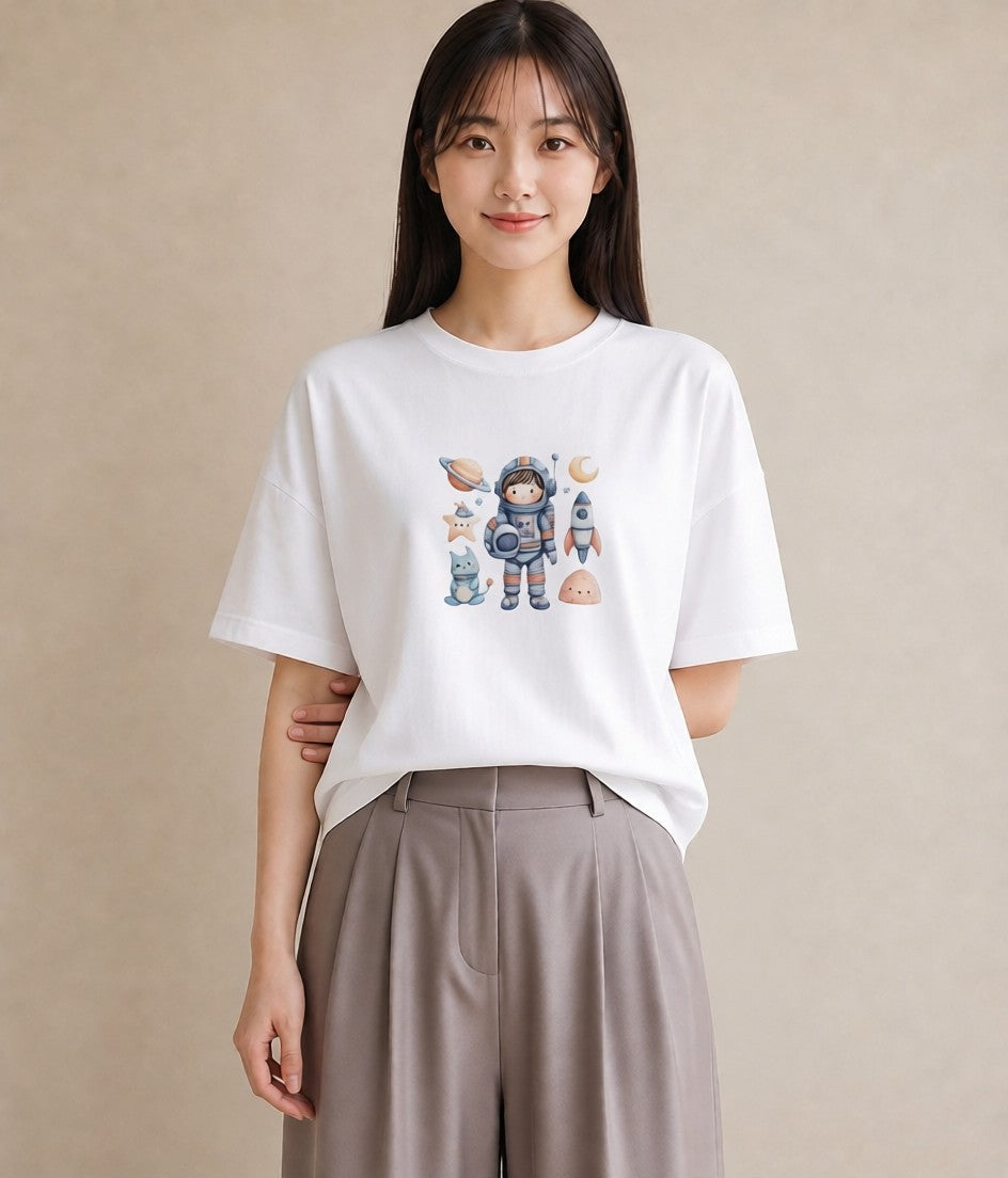 半袖Tシャツ レディース プラネット 星空 宇宙 イラスト ヴィンテージ風 母の日 ビーチ 白T YMAZO