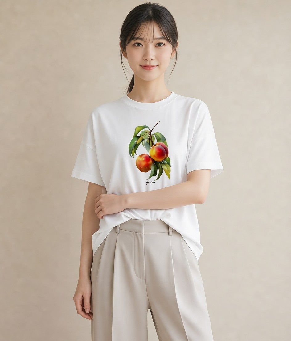 プリントTシャツ レディース もも 食べ物 フード イラスト レイヤード 友達ギフト 白T YMAZO