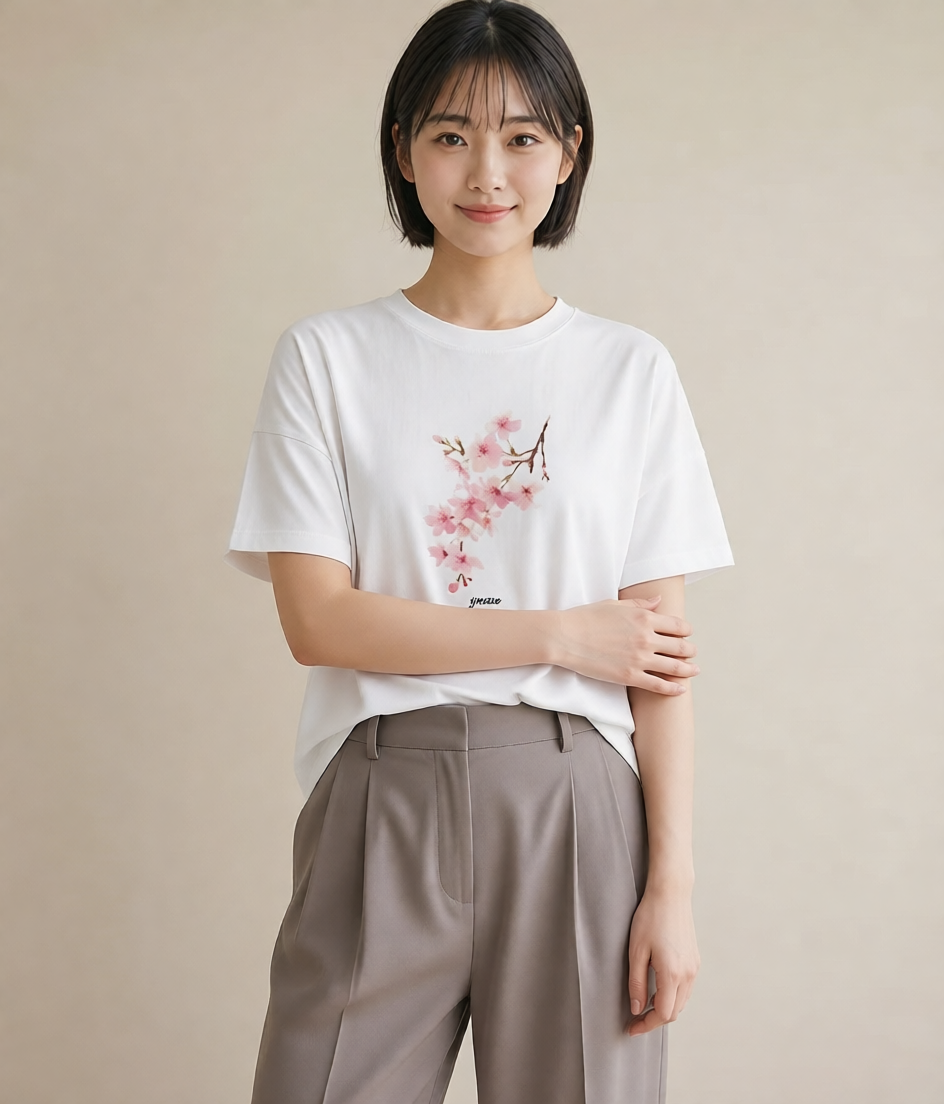 デザインTシャツ レディース 梅 花 花柄 イラスト レトロ 誕生日プレゼント 綿100 白T YMAZO