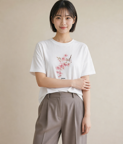 デザインTシャツ レディース 梅 花 花柄 イラスト レトロ 誕生日プレゼント 綿100 白T YMAZO