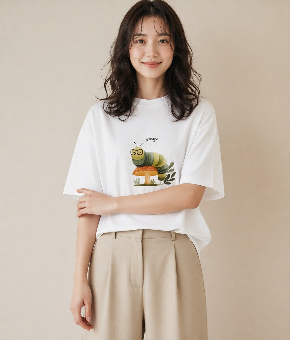Tシャツ レディース ホタル 昆虫 虫 イラスト アート風 海 カフェ巡り 白T YMAZO