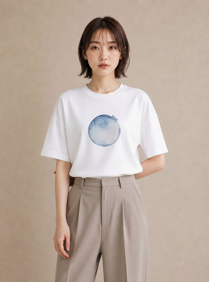 プリントTシャツ レディース 三日月 星空 宇宙 イラスト きれいめカジュアル カジュアルコーデ 買い物 白T YMAZO