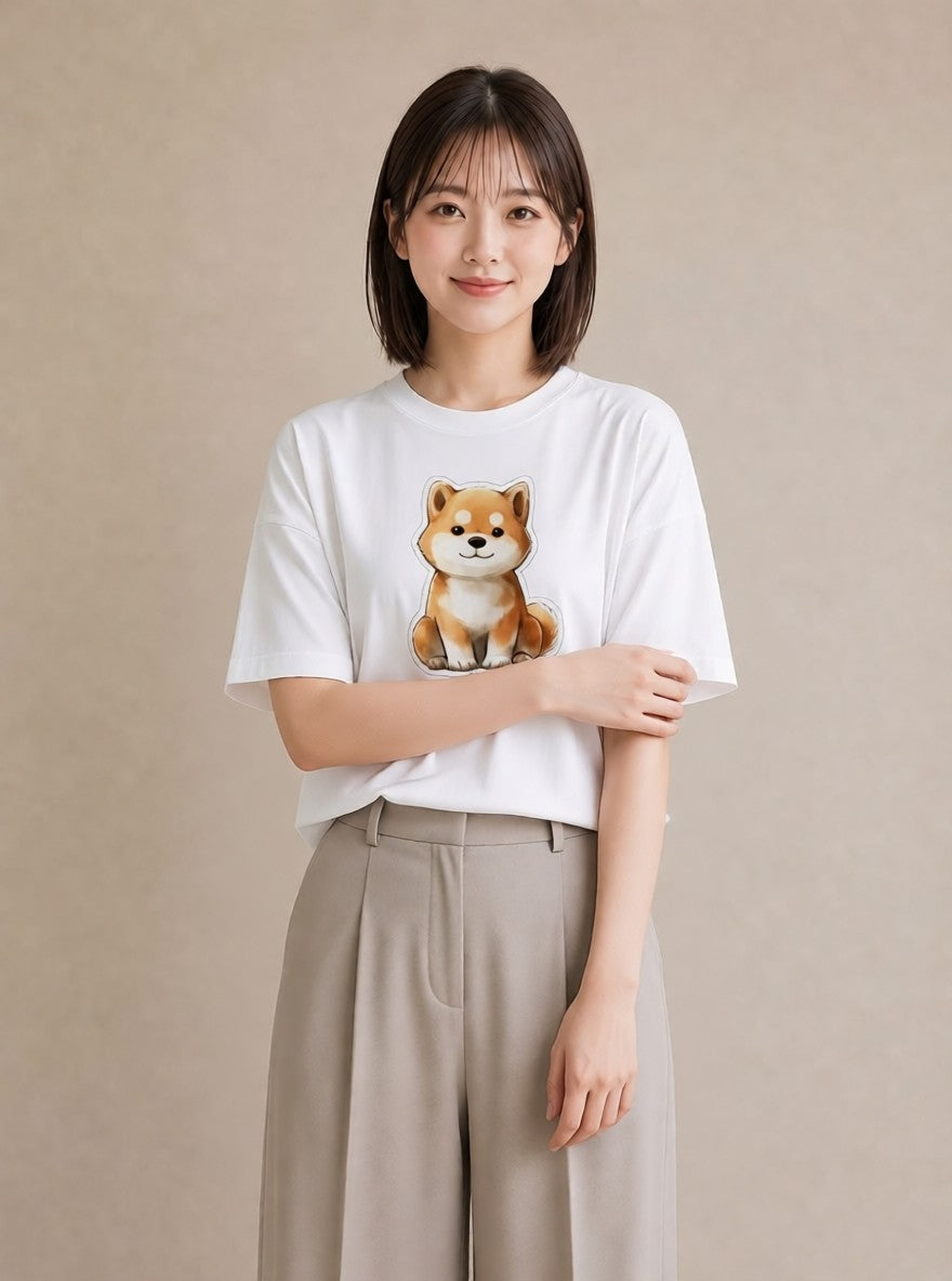 グラフィックTシャツ レディース 子犬 犬 いぬ イラスト お洒落 旅行 母娘コーデ 白T YMAZO