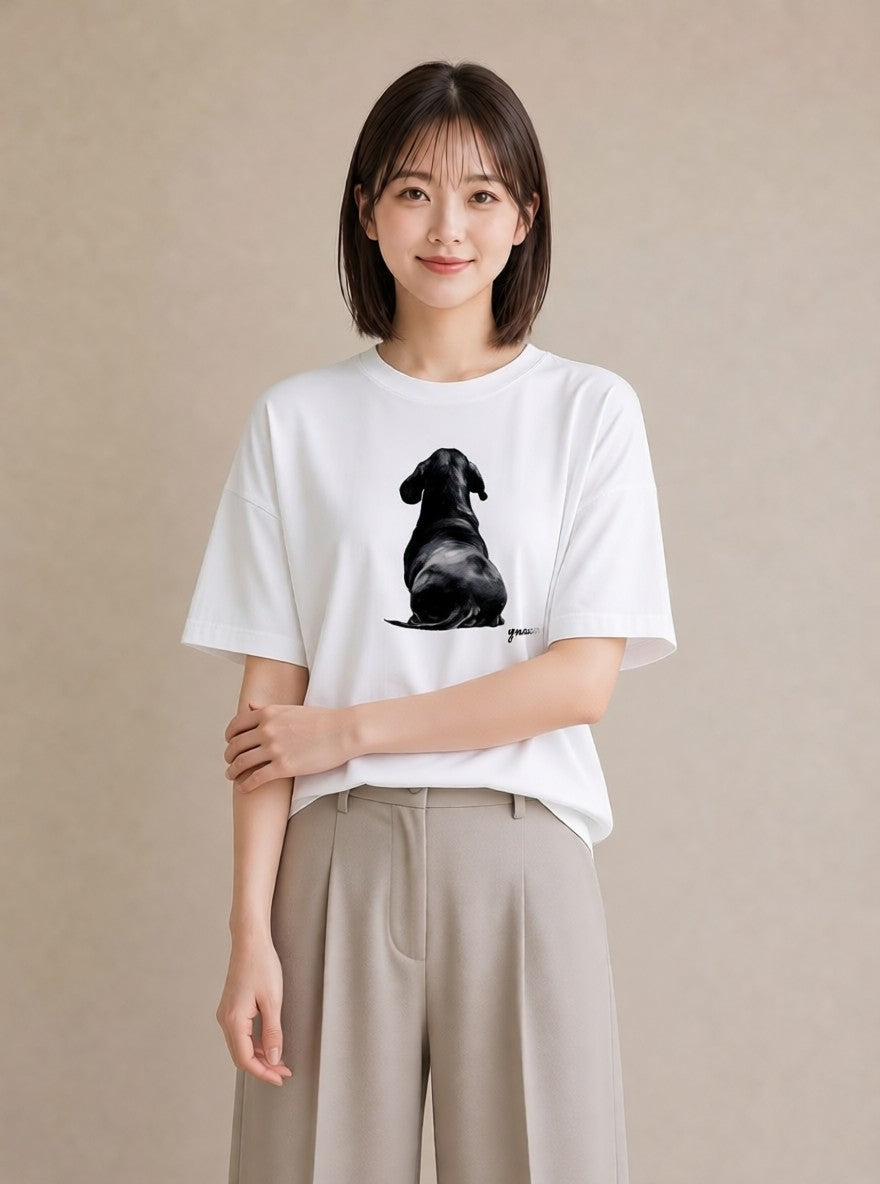 グラフィックTシャツ レディース 犬好き 犬 いぬ イラスト 親子 20代 白T YMAZO