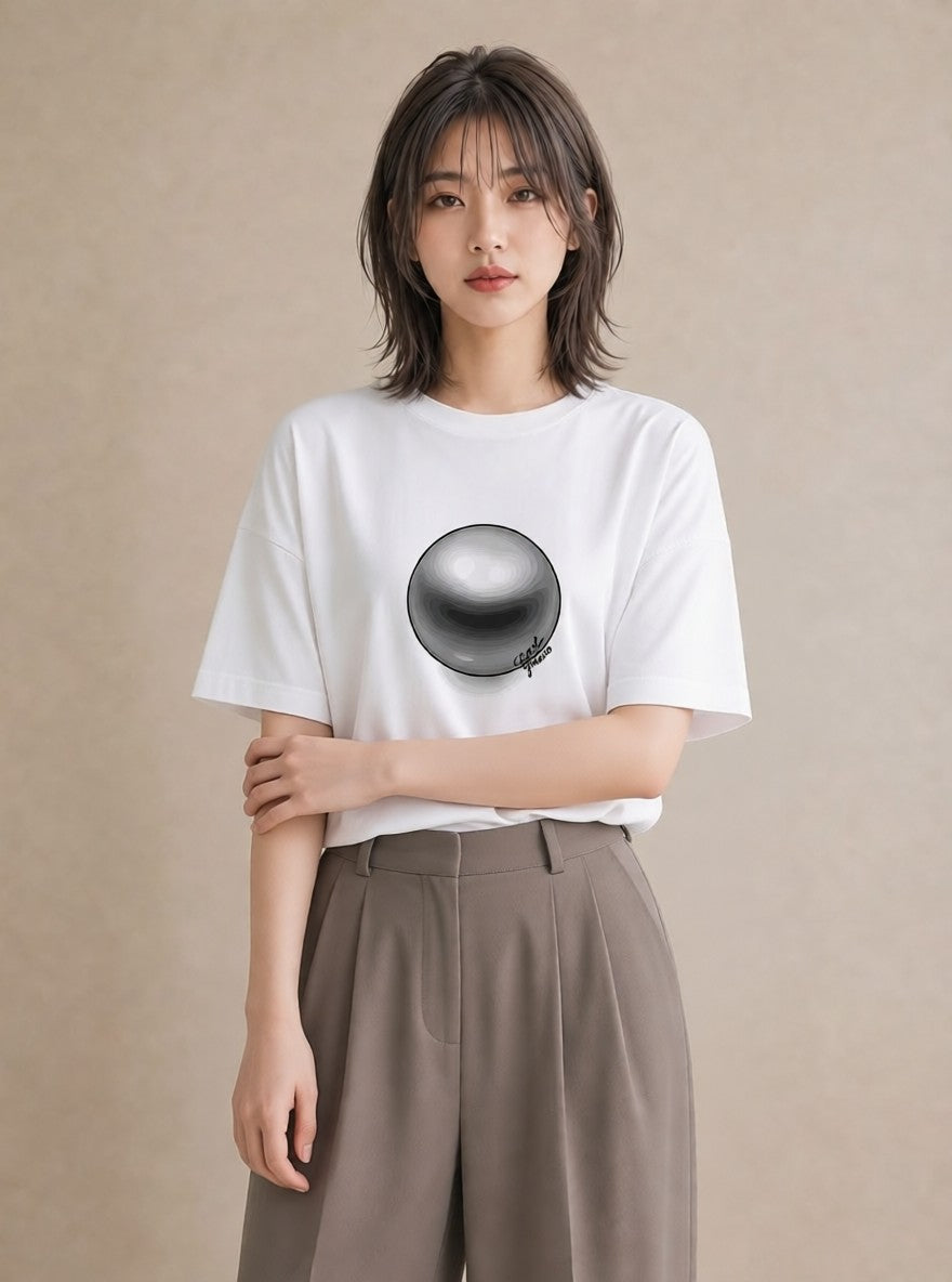 Tシャツ レディース パールピアス アクセサリー ナチュラル アンティーク イラスト 手描き風 女子会 お揃い 白T YMAZO